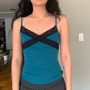 Blue Asymmetrical Fitted Sleeveless Camisole